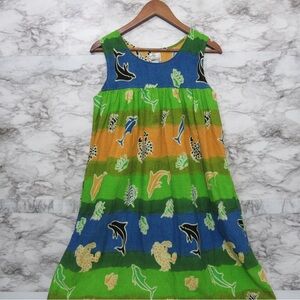 Daffodil Colorful Dolphin Sleeveless Tropical Maxi Dress Cotton Pockets Medium